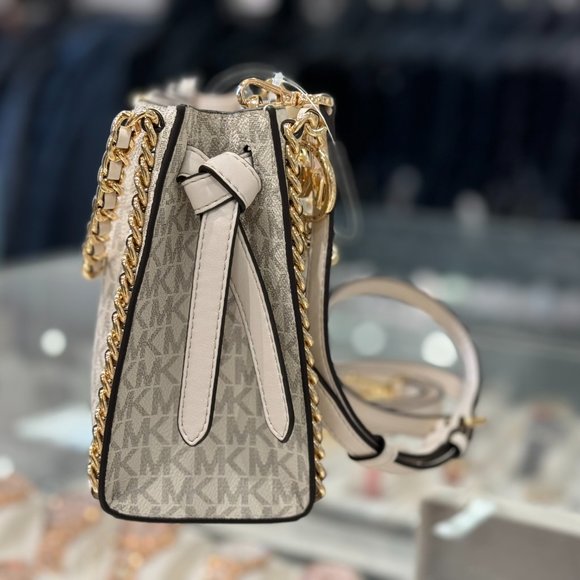 Michael Kors MINA Small Belted Chain Shoulder Crossbody Bag MK Light Cream Multi - Picture 7 of 12